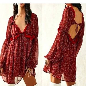 Free People Pennie Babydoll Mini Dress In Printed Cherry Combo
